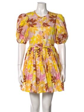 XiRENA Yellow & Pink Floral Puff-Sleeve Mini Dress